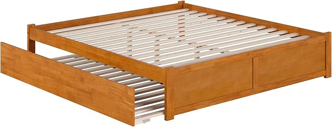 AFI Concord King Solid Wood Platform Bed with Footboard & Twin XL Trundle in Light Toffee