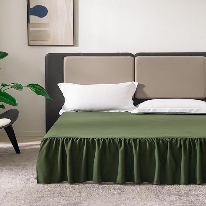 TSUTOMI Green Bed Skirt Twin Size Ruffled Bed Skirt with Split Corners, Twin Bed Skirt 12 Inch Drop, Twin Size Bed Skirt Green for Ruffled Bed Skirt with Split Corners, Bed Skirt Twin Size