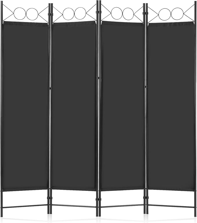 DUMOS 4 Panel Partition Room Divider, 6 Ft Tall Folding Privacy Screen, Freestanding Partition with Steel Frame, Easy Move & Storage, for Home, Office, Bedroom, Black