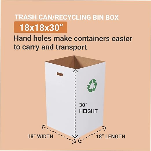 Box USA 40 Gallon 18" L x 18" W x 30" H 10-Pack Cardboard Trash Cans and Recycling Bins, Reusable or Disposable Pop Up Garbage Boxes for Parties, Outdoor Events, Heavy Duty, Recycle