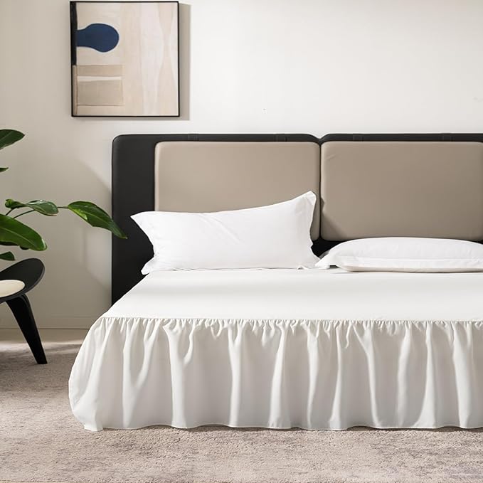 Bed Skirt Twin Size Ruffled Bed Skirt with Split Corners, 16 Inch Drop Dust Ruffle Bed Skirts with Platform, Ivory