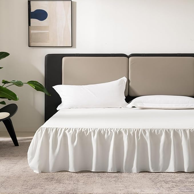 TSUTOMI Bed Skirt Queen Size Ruffled Bed Skirt with Split Corners, Queen Bed Skirt 14 Inch Drop, Queen Size Bed Skirt Ivory for Ruffled Bed Skirt with Split Corners, Bed Skirt Queen Size
