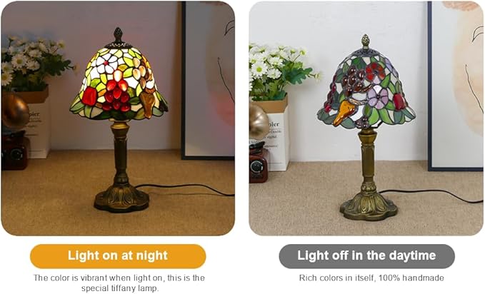 Mini Tiffany Table Lamp Nightstand Lamps Handmade Stained Glass Bedside Lamp Fruit Night Light for Office Bookcase Bar Bedroom Living Room,7.87 inch