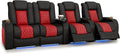 Seatcraft Diamante Zero-Gravity CoolZero Italian Leather Home Theater Seating, Power Headrest, Power Recline, Row of 4 Left Loveseat, Black/Red