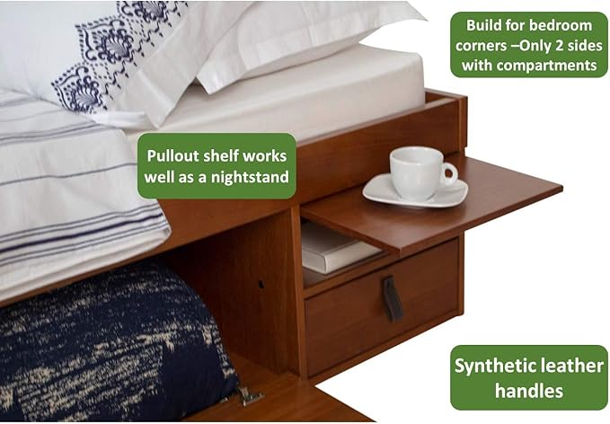 memomad Bali Storage Platform Bed with Drawers (Twin Size, Caramel Brown Wood)