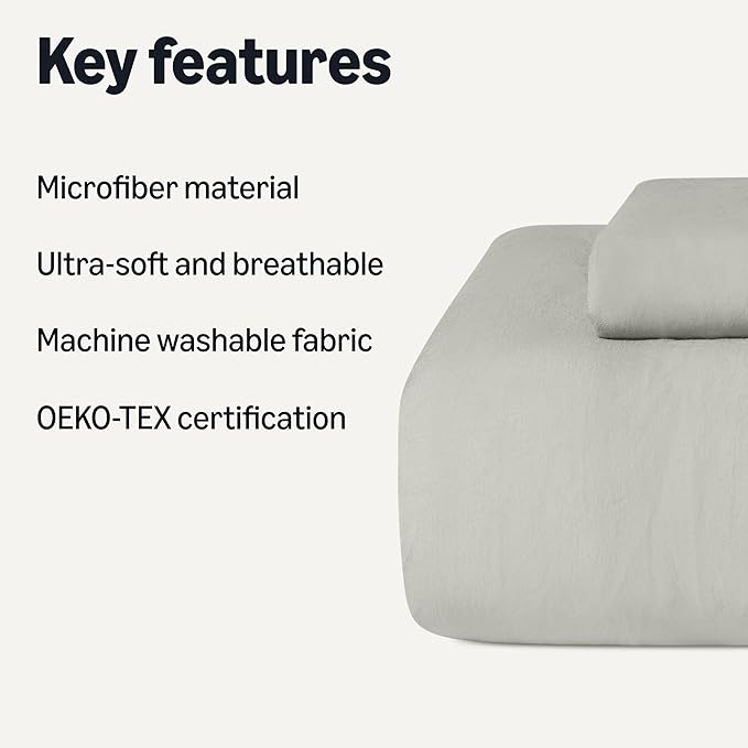 Amazon Basics Brushed Microfiber Comforter Set, Extra Soft with Natural Texture, 2-Piece, Twin/Twin XL, Grey