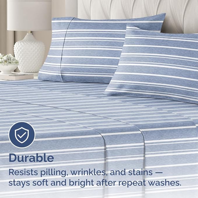 King Pillow Cases Set of 4 - Ultra Soft Hotel Quality Pillowcase Covers - Comfy, Cozy & Wrinkle Free - Shrinkage and Fade Resistant - Machine Washable Pillow Protectors - 4 Piece Set - Blue Stripes 3