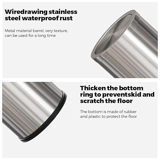 4.7 Gallon/18L Stainless Steel Bathroom Trash Can,Silver Garbage Bin with Swing Lid,Round,Elegant Waste Basket,for Toilet,Kitchen,Living Room,Hotel,Home (18L-Silver)
