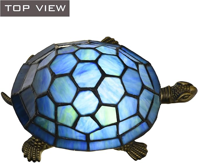 A0020 Turtle Tiffany Style Accent Table Lamp Handmade Stained Glass Animal Night Light for Bedside Livingroom Bedroom Home Decoration (Blue Turtle)