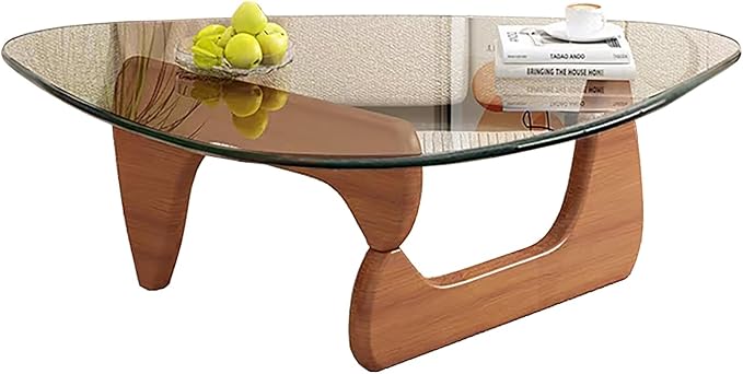 Glass Coffee Table, Mid Century Modern Coffee Table, Coffee Table for Living Room Center Table Suitable for Bedroom Living Room Reception Office Tables (Walnut/Transparent, Large)