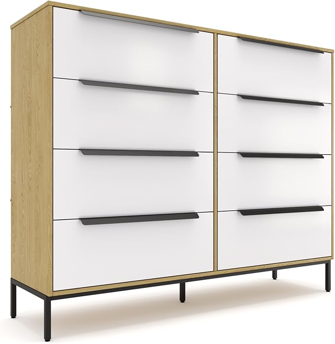 Lira Premium Fabric Dresser - Solid Wooden Frame, 8 Spacious Sag-Proof Drawers with Sleek Metal Handles - Premium & Durable Storage Solution for Your Home (Light Brown)