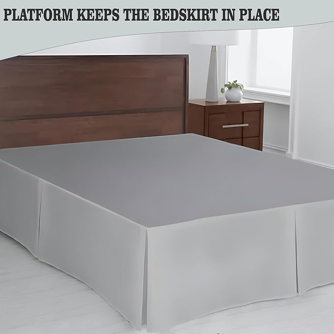 Pleated Bed Skirt King Size, 14" Drop with Platform Design for Secure Fit, Split Corners, Wrinkle-Resistant Microfiber for Modern Stylish Look, Tailored Bedding for Hotel Luxury - Light Grey
