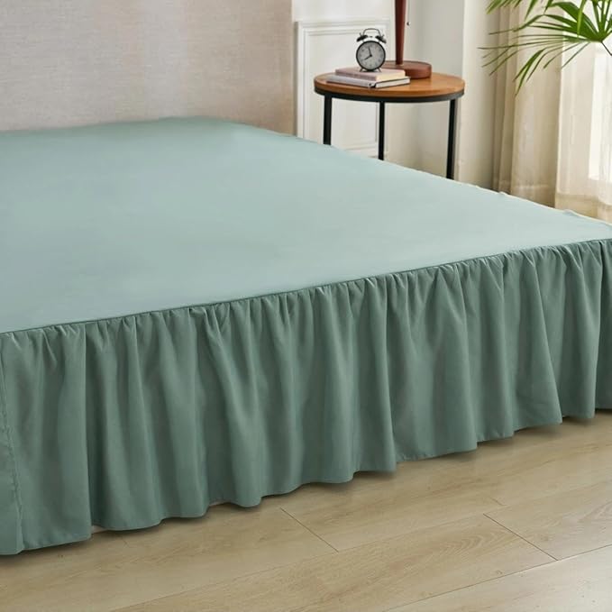 Bed Skirt Queen Size Ruffled Bed Skirt with Split Corners, Queen Bed Skirts 16 Inch Drop with Platform, 16'' Queen, Sage Green