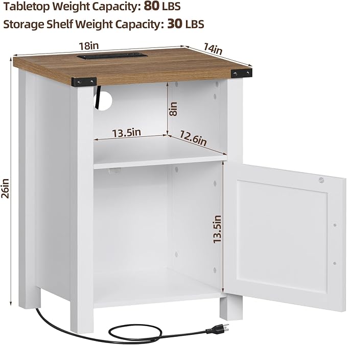 Joaxswe Antique White Nightstand Set of 2, 18 Inch Farmhouse Night Stand with Charger Station and USB Port, Modern Couch Side Table with Magnetic Door and Storage Shelf, Bedside Tables for Bedroom