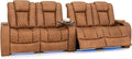 Seatcraft Diamante Zero-Gravity CoolZero Italian Leather Home Theater Seating, Power Headrest, Power Recline, Row of 4 Dual Loveseats, Tawny