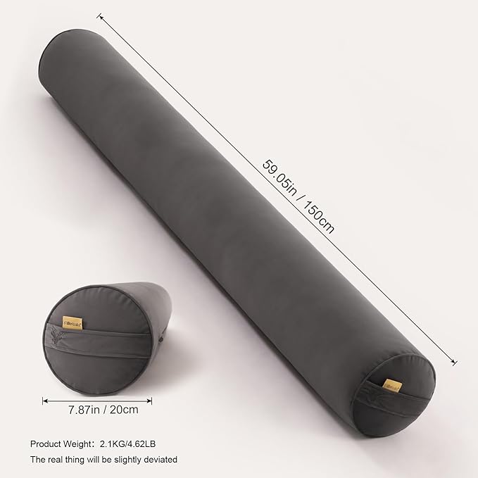 Long Pillow for Bed – Round Bolster Pillow for Adults, Body Pillow for Sleeping, Ergonomic Support,59 x 7.87 Inches,Steel Gray