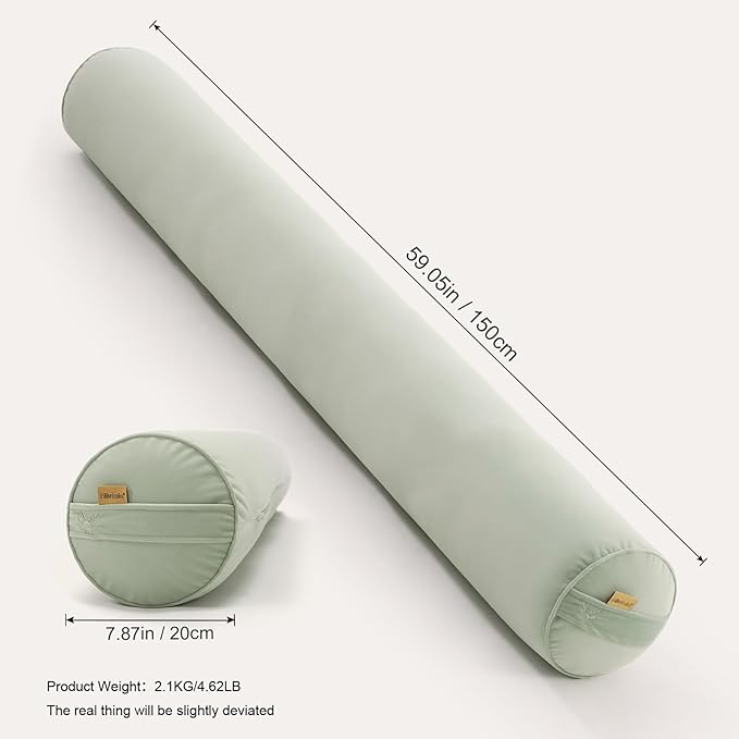 Bolster Pillow for Bed – Long Round Body Pillow for Adults, Cuddle Pillow for Sleeping, Full-Length Support,59 x 7.87 Inches,Celadon Green