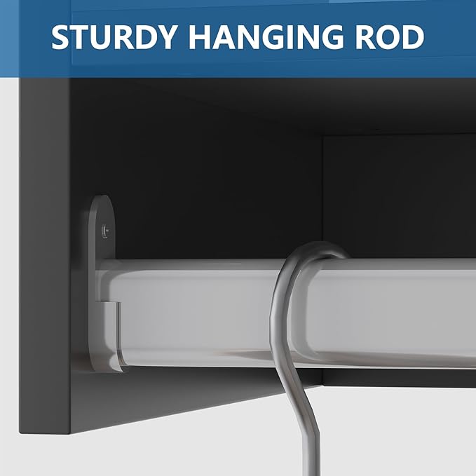 Medium Double Hanging Closet Unit, Modular Closet System, Wood Closet System Organizer with Storage for Walk in Closets, Clothing Rack Closet for Hanging Clothes, Bedroom, Black, 19.5" W