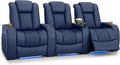 Seatcraft Diamante Zero-Gravity CoolZero Italian Leather Home Theater Seating, Power Headrest, Power Recline, Row of 3, Navy Blue
