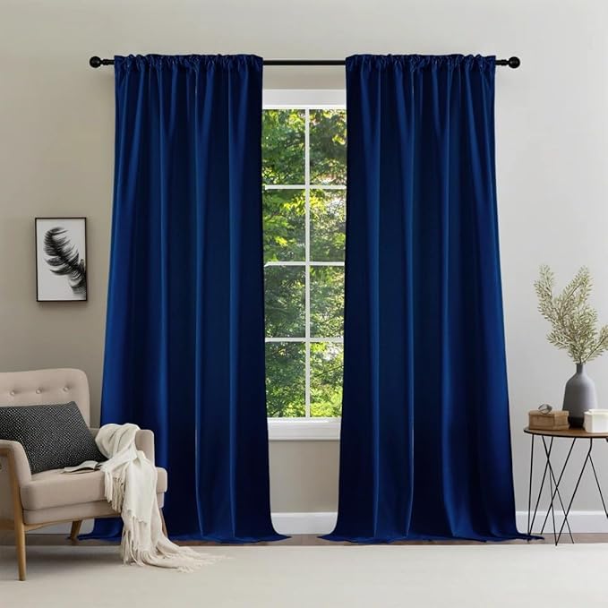 Joydeco Blue Velvet Blackout Curtains 84 Inch - 2 Panels Thermal Insulated Rod Pocket Drapes for Living Room Bedroom Dining Room Privacy