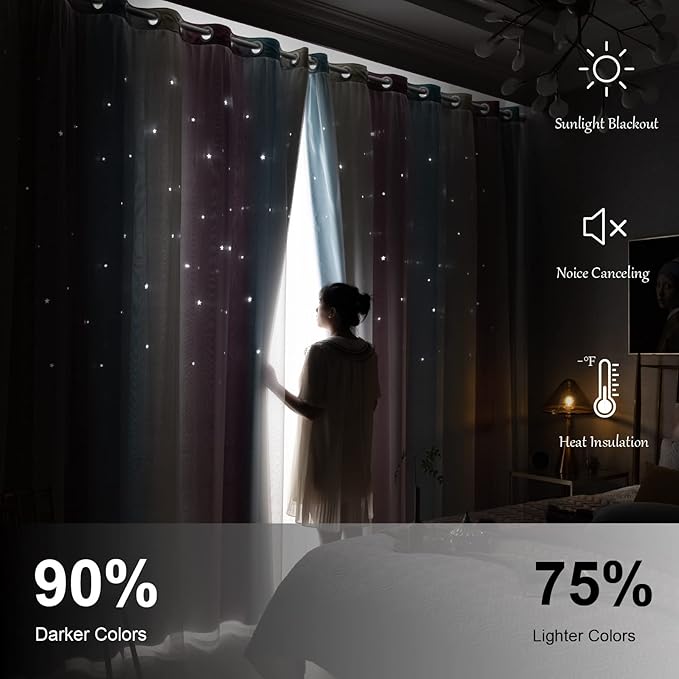 Star Curtains, Kids Curtains, Room Curtains for Bedroom, Living Room Curtains, Light Blocking Curtains, Nursery Curtains, Kawaii Curtains, Curtains 96 Inch Length 2 Panels, 52 X 96 Inches