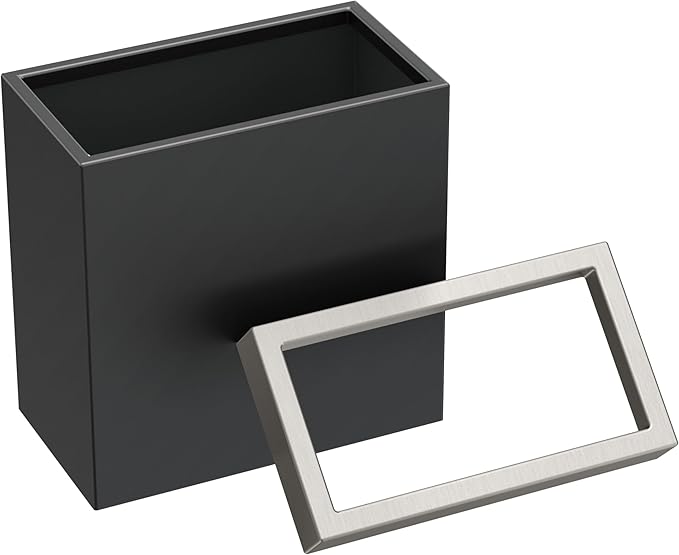 Gatco 1918SN Modern Rectangle Waste Basket, Matte Black and Satin Nickel Combo - Stainless Steel Trash Can with Removable Lid, Leakproof, 3 Gallon Capacity for Bathroom, Bedroom, Kitchen, or Office