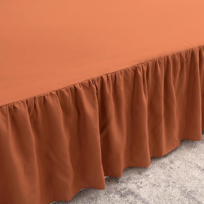 Terracotta Bed Skirt Full Size Ruffled Bed Skirt with Split Corners, Full Bed Skirt 18 Inch Drop, Full Size Bed Skirt Terracotta for Ruffled Bed Skirt with Split Corners, Bed Skirts Full Size
