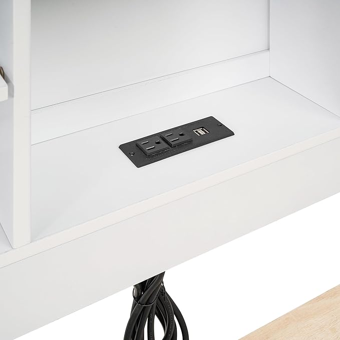Platform Bed with Storage Headboard, USB, Twin Size Trundle and 3 Drawers, Twin Size, White