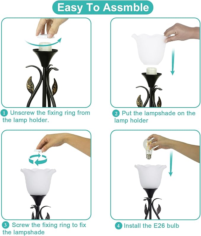 Bedside Lamps Set of 2, Table Lamp with USB Port 3 Way Dimmable Touch lamp Torchiere Nightstand Lamps with Rustic Vines Leaf and Glass Flower Shade lamp for Bedroom, Living Room, Office