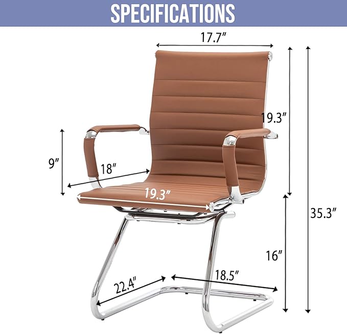 Wahson Office Guest Chairs Set of 2, Leather Reception Chairs, Mid Back Waiting Room Chair, Conference Chairs with Sled Base, Desk Chair No Wheels for Meeting/Lobby/Restroom, Coffee