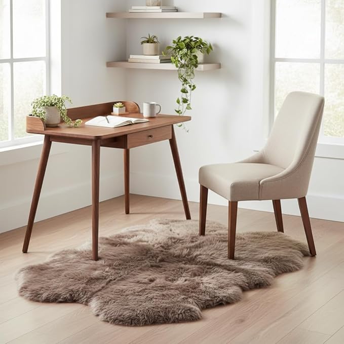 Premium Buff Tan Sheepskin Rug Genuine Quad 4x6ft Pelt Fluffy Fur Rug for Living Room
