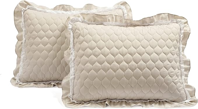 Lush Decor Ella Ruffle Lace Quilt, 3 Piece Set, King, Neutral, Cute Quilt - King Bedding Set - Beige Bedding - Coquette Decor - Neutral Ruffle Trim - Beige Lace Trim