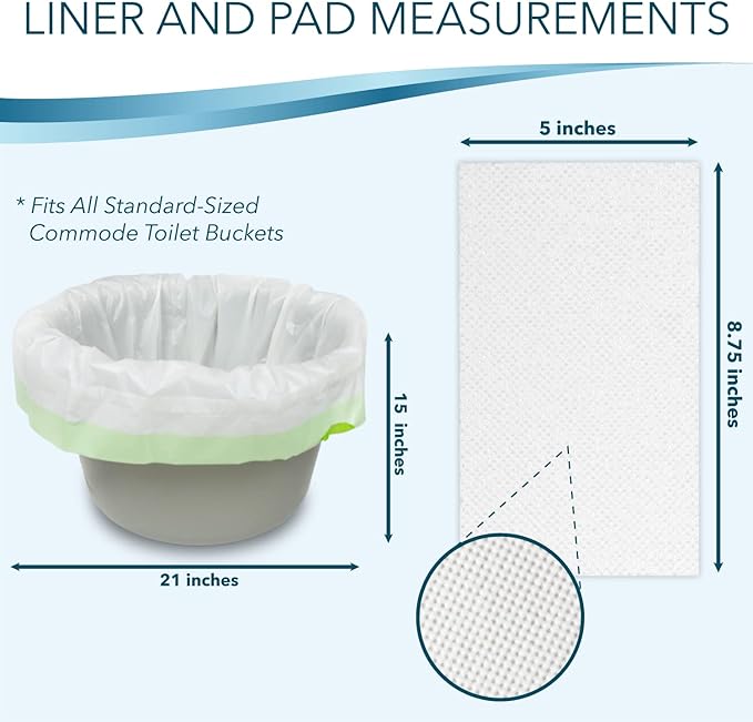 TidyCare Disposable Bedside Commode Liners and Pads for Portable Toilet Chair Seat Bucket and Bedpan | Combo Pack of 12 Waste Bags and 12 Absorbent Pads | Universal Fit
