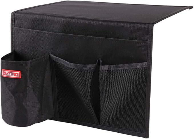 Zafit Bedside Storage Organizer - Table Cabinet Organizer Caddy for Remotes, Phone, Glasses (4 Pockets - Black)