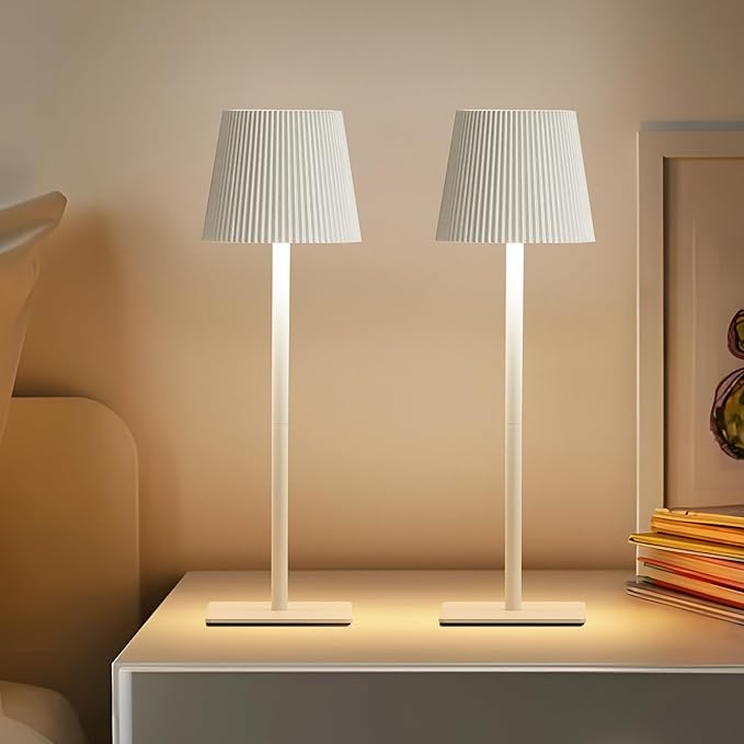 LUTEC 4 Pack Cordless Table Lamp,6000mAh Rechargeable Battery Operated Desk Lamp,Two Adjustable Heights,Waterproof, Touch Control & 3 Color Stepless Dimming for Restaurant/Bedroom/Bars/Outdoor (White)