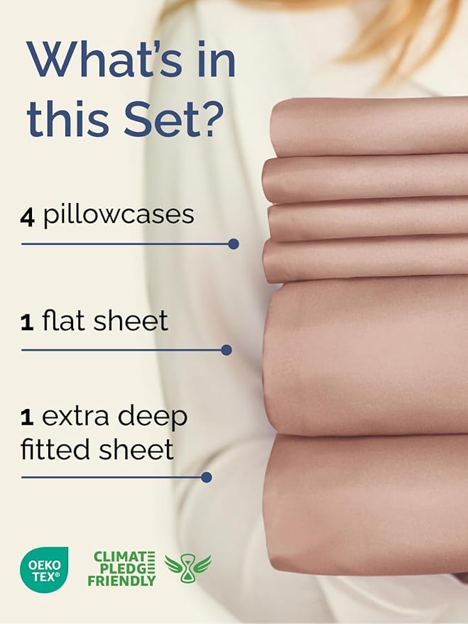 Extra Deep Full Sheet Set - 6 Piece Breathable and Cooling Sheets - Hotel Luxury Bed Sheets Set - Easy & Secure Fit - Soft, Wrinkle Free and Comfy Sheets Set - Mauve Sheet Set with Extra Deep Pockets