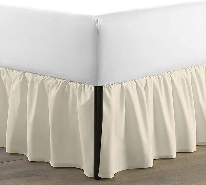 SKY BEDDINGS - Full Size Ruffled Bed Skirt with Split Corners - 18 Inch Drop Dust Ruffle Bed Skirt with Platform Three Sided Coverage - 100% Microfiber, Ivory
