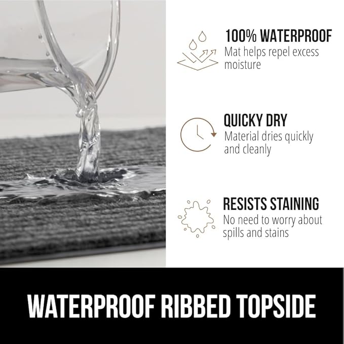 GORILLA GRIP Waterproof Traffic Guard Door Mat, 2 Pack Heavy Duty Entryway Mats, Strong Rubber Back Commercial Rugs for Office Hallway, Garage Floor and Home, Low Profile Carpet, 29x17, Light Gray