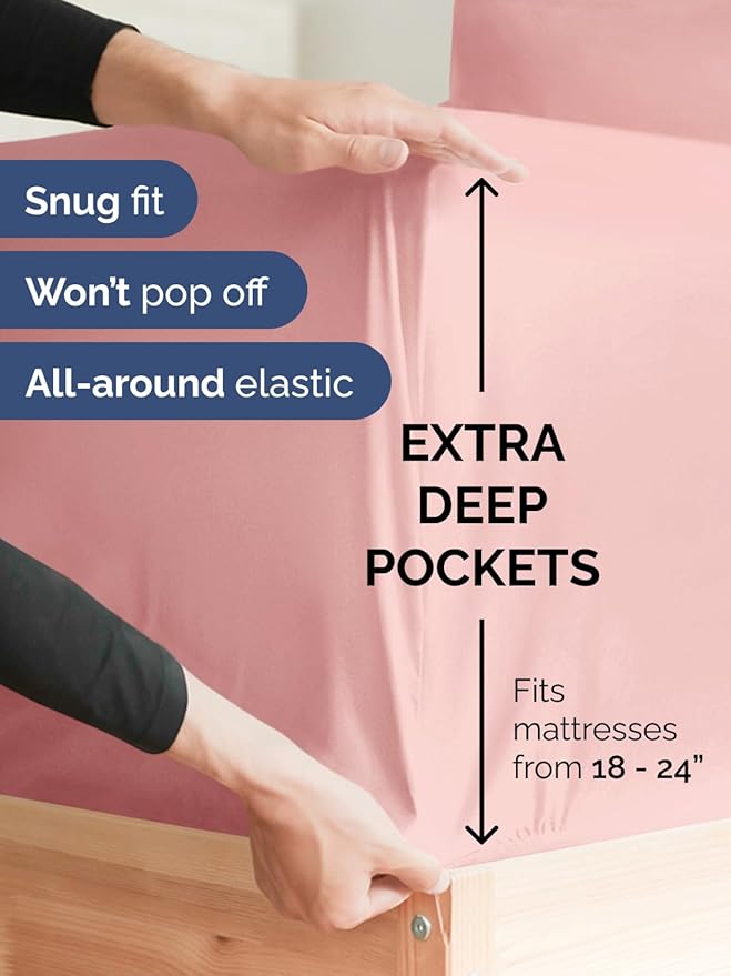 Extra Deep Twin Sheet Set - 4 Piece Breathable & Cooling Sheets - Hotel Luxury Bed Sheets Set - Easy & Secure Fit - Soft, Wrinkle Free & Comfy Sheets Set - Baby Pink Sheet Set with Extra Deep Pockets