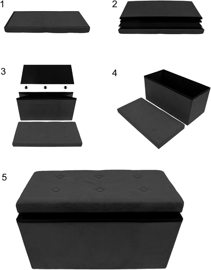 Sorbus Storage Ottoman Bench – Collapsible/Folding Bench Chest with Cover – Perfect Toy and Shoe Chest, Hope Chest, Pouffe Ottoman, Seat, Foot Rest, – Contemporary Faux Suede (Black)