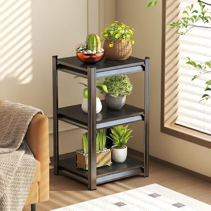 Storage Shelves, Garage Metal Shelving Unit, Adjustable, Double-Layer Column with Reinforced Ribs, Heavy-Duty, Capable of Bearing 600-3600 lbs (Black, 32 * 16 * 12, 3-Tier)