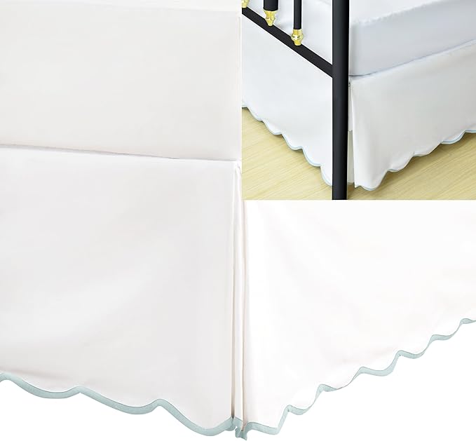 HIG Queen Bed Skirt - Easy Fit Scallop Edge Pleated Bedskirts With Spilt Coner, 18 Inch Drop Anti-Slip Dust Ruffle, Thick Fabric for Enhanced Privacy, Pre-Washed for Long-Lasting Use, Machine Washable