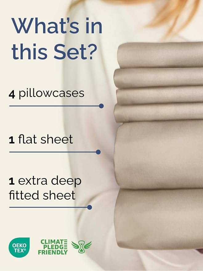 Extra Deep Full Sheet Set - 6 Piece Breathable and Cooling Sheets - Hotel Luxury Bed Sheets Set - Easy & Secure Fit - Soft, Wrinkle Free and Comfy Sheets Set - Wheat Sheet Set with Extra Deep Pockets
