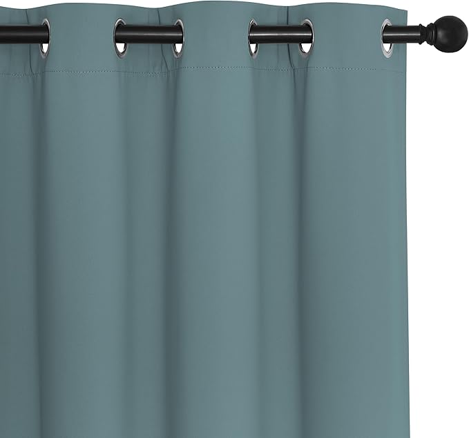 NICETOWN Greyish Blue Blackout Curtains for Bedroom/Living Room 132 Inch Length - Thermal Insulated Room Darkening Grommet Top Window Curtains (100 by 132 - Inch, 1 Panel)