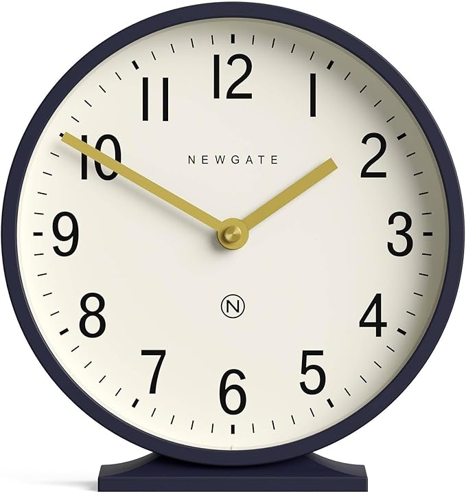 NEWGATE® Q Mantel Clock | Modern Classic Round Mantel Clock | Navy Blue | Contemporary Style for Mantel, Desk, Table, Shelf or Bedside