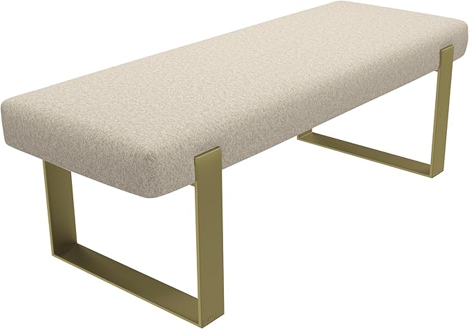 VANT Upholstered Bed Bench - Faux Merino Wool Camel - Burnished Brass - Contemporary Modern, Bedroom Bench Seat, Hallway, or Entryway