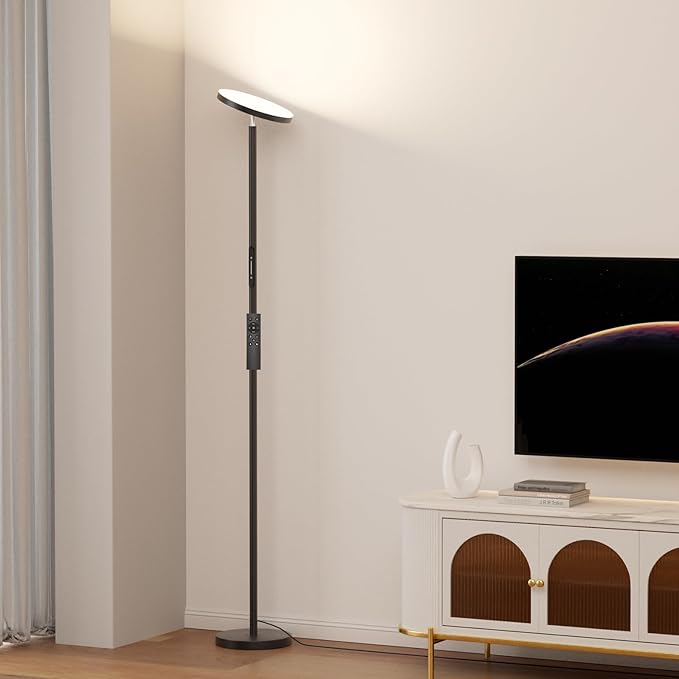 Floor Lamps for Living Room, 32W 3000LM Super Bright LED Torchiere Floor Lamp with Remote & Touch Control, 69" Modern Tall Standing Lamp with 350°Rotating Head for Reading Office Bedroom (Black)