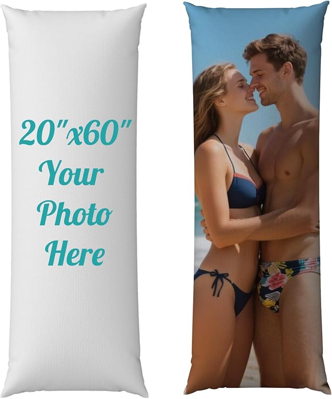 Custom Body Pillow, Body Pillow Case, Double-Sided Design, Custom Pillows with Picture, for Birthdays, Valentine's Day, Christmas, Wedding Anniversaries（60in*20in）