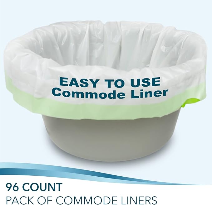 TidyCare Bedside Commode Liners for Portable Toilet Chair Bucket and Bedpan | Value Pack of 96 Disposable Waste Bags for Adults in Medical Care | Universal Fit Portable Toilet Liners
