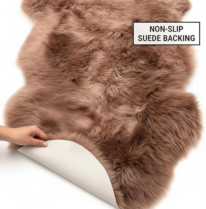Super Area Rugs Buff Tan Sheepskin Rug Genuine Single 2x3ft Pelt Fluffy Fur Seat Cushion and Chair Cover